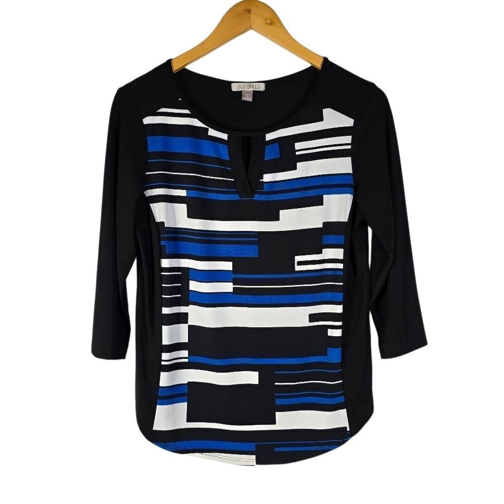 Roz & Ali Black and Blue Striped Blouse
